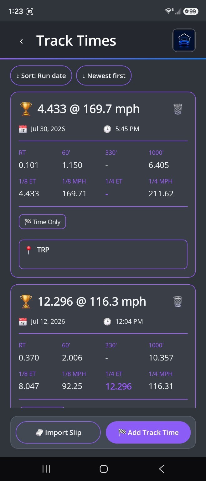 Drag racing track times